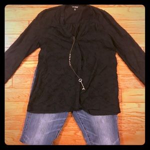 Lucky Brand Black Shirt with Floral Sewn Detail